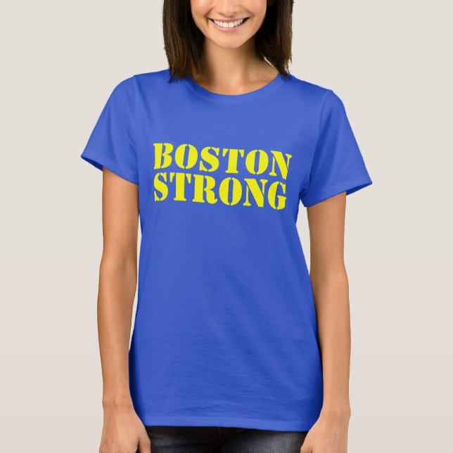 BOSTON stencilerar STARKA gult och blått T-tröja T Shirt (Framsida)
