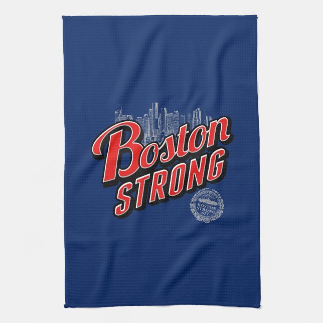 Boston Strong i röd och blå dekoration Kökshandduk (Vertikal)