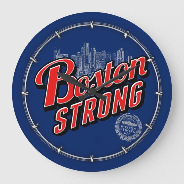 Boston Strong i röd och blå dekoration Stor Klocka (Framsida)