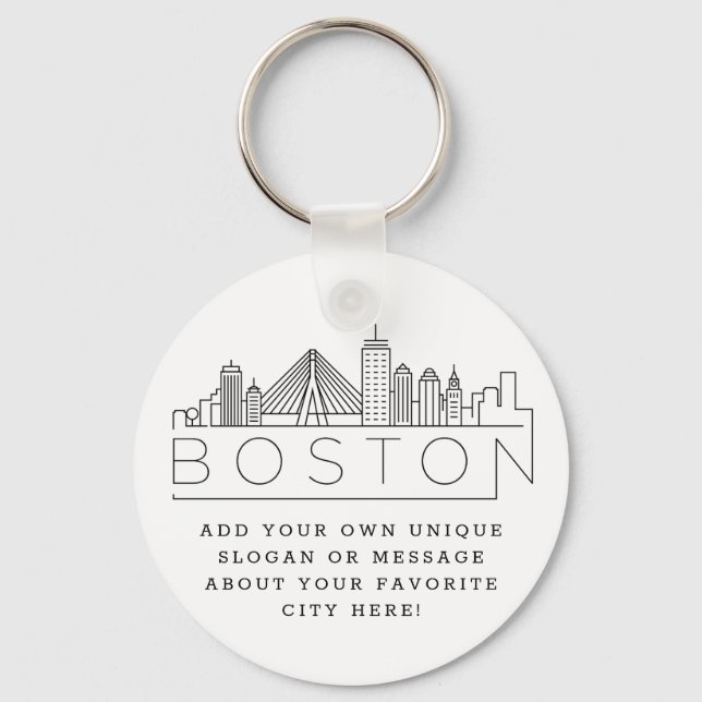 Boston Stylized Skyline | Anpassningsbar Slogan Nyckelring (Framsida)