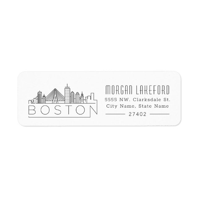 Boston Stylized Skyline | Returadress Etikett (Framsidan)