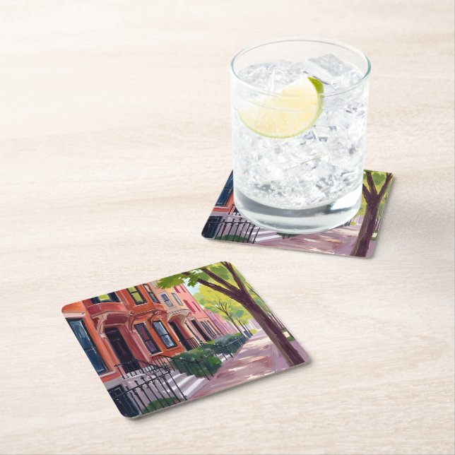 Boston Summer | Massachusetts Brownstones Underlägg Papper Kvadrat (Insitu)