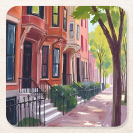 Boston Summer | Massachusetts Brownstones Underlägg Papper Kvadrat