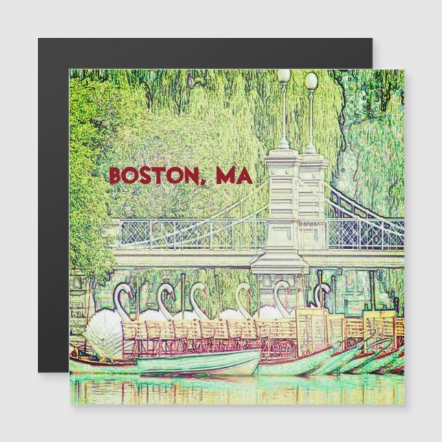 Boston Svan Boats i Pencil och Bläck magnet (Fram/baksida)