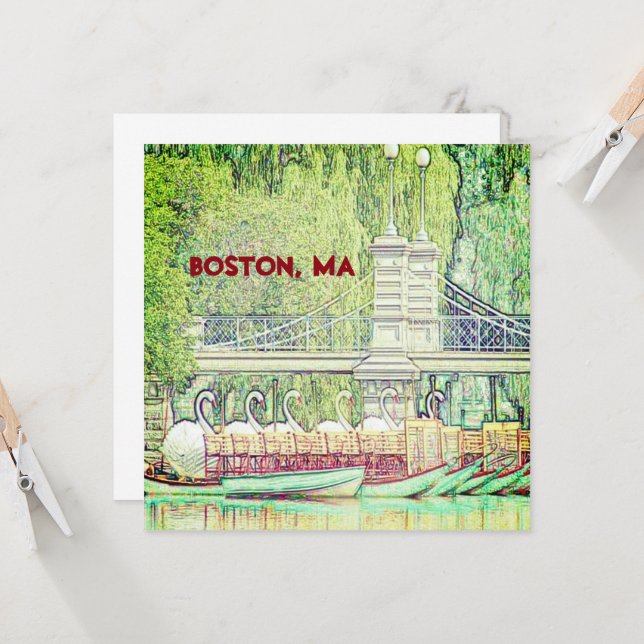 Boston Svan Boats i Pencil och Bläck-notskort (Fram/Back In Situ)
