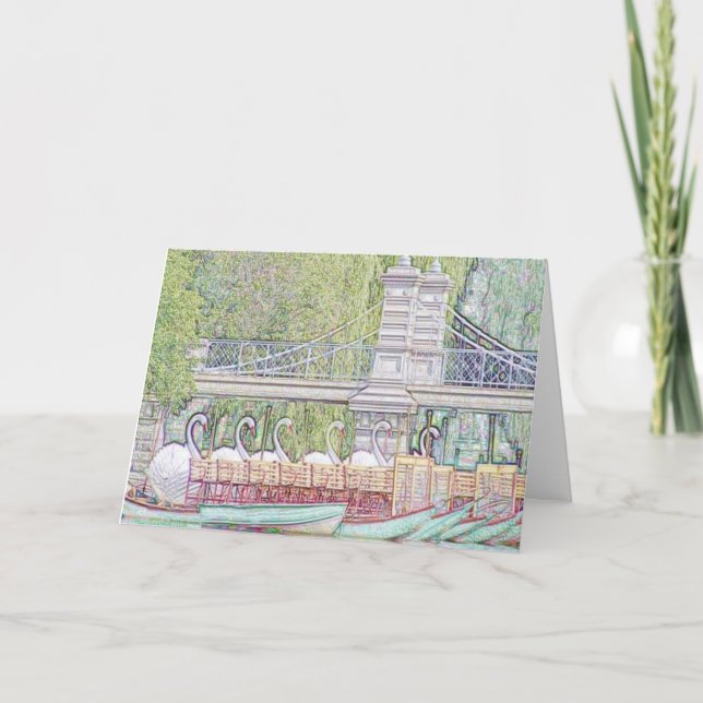 Boston svanfartyg ritar och bläckhälsningkortet kort (Framsida)