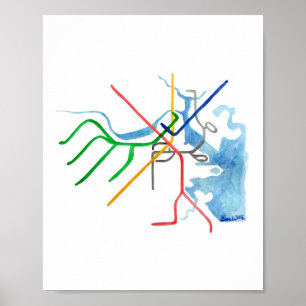 Boston T Rail Map Konst Poster