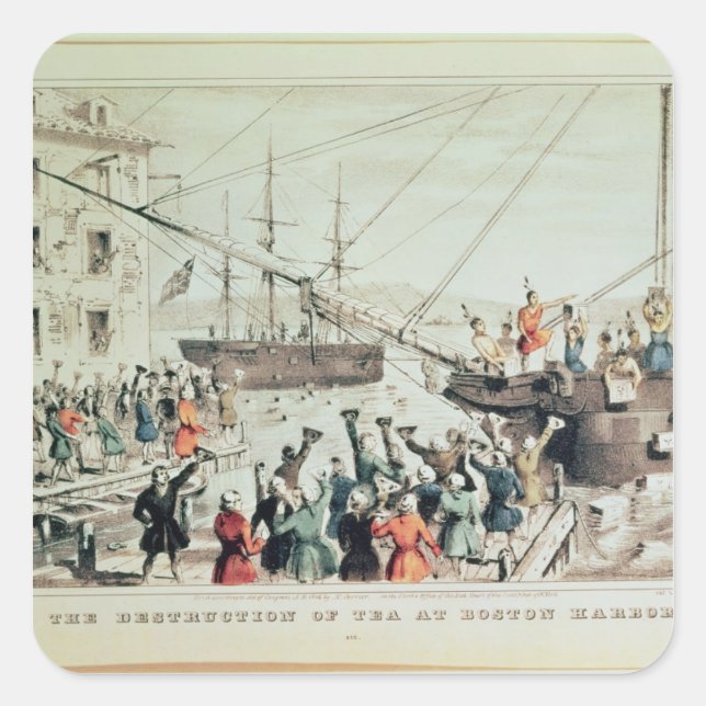 Boston Tea Party, 1846 Fyrkantigt Klistermärke (Framsida)