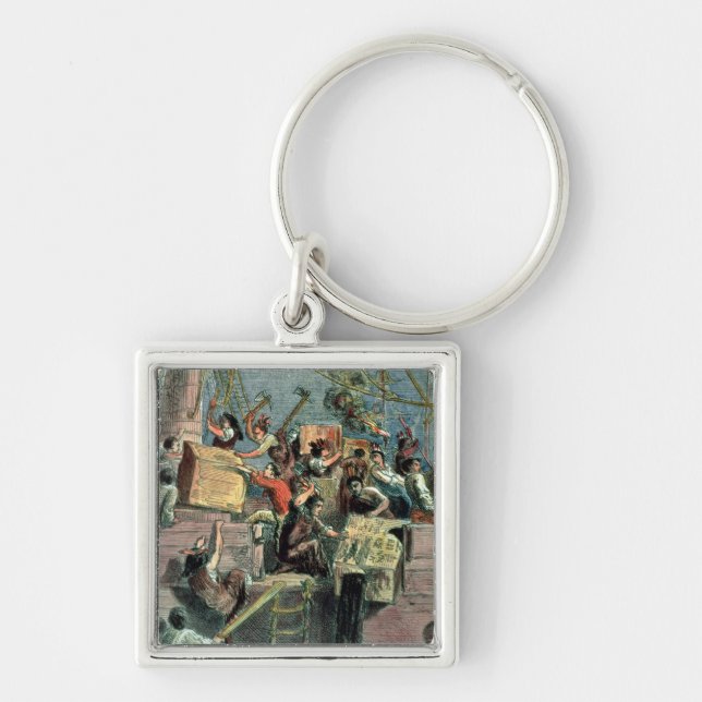 Boston Teaparty, 16th December 1773 Fyrkantig Silverfärgad Nyckelring (Framsidan)