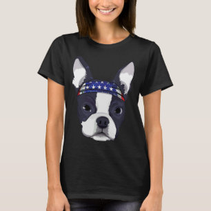 Boston Terrier 4:e juli American Flagga Bandana T Shirt