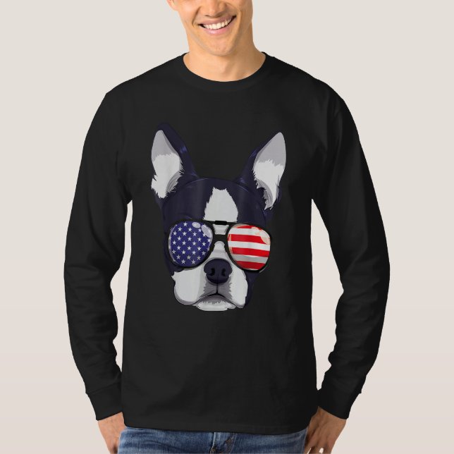 Boston Terrier 4th Of July American Sunglass Boys  T Shirt (Framsida)