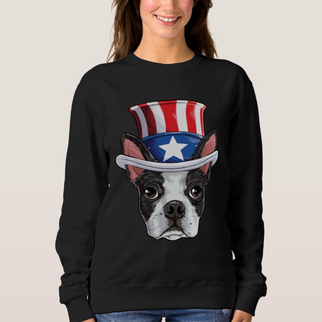 Boston Terrier 4th of July Uncle Sam Kids Boys Ame T Shirt (Framsida)