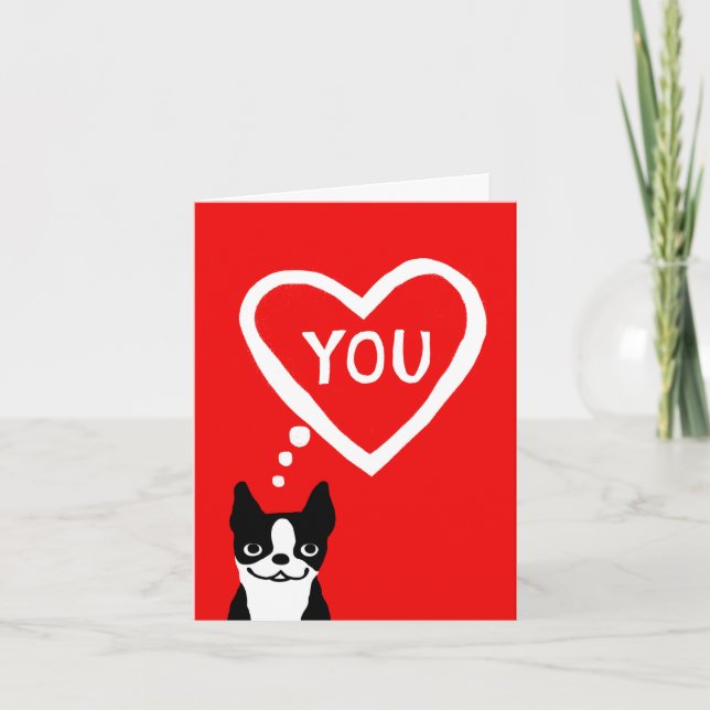 Boston Terrier Alla Hjärtans Dag Helgkort (Framsida)