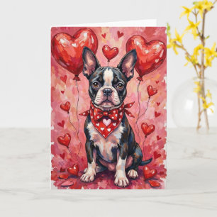 Boston Terrier Alla hjärtans dag hund med hjärtan Kort