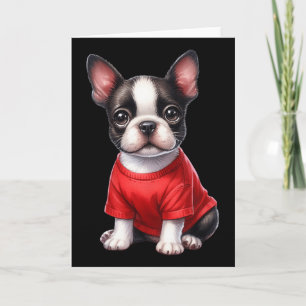 Boston Terrier Alla hjärtans dag Rött hjärta Kärle Kort