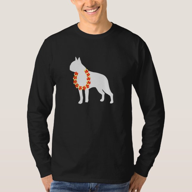 Boston Terrier Aloha Hawaiian Lei Hund T Shirt (Framsida)