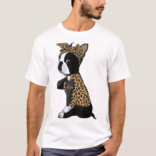 Boston Terrier Älskare I Kärlek Mamma Tattoo Leopa T Shirt