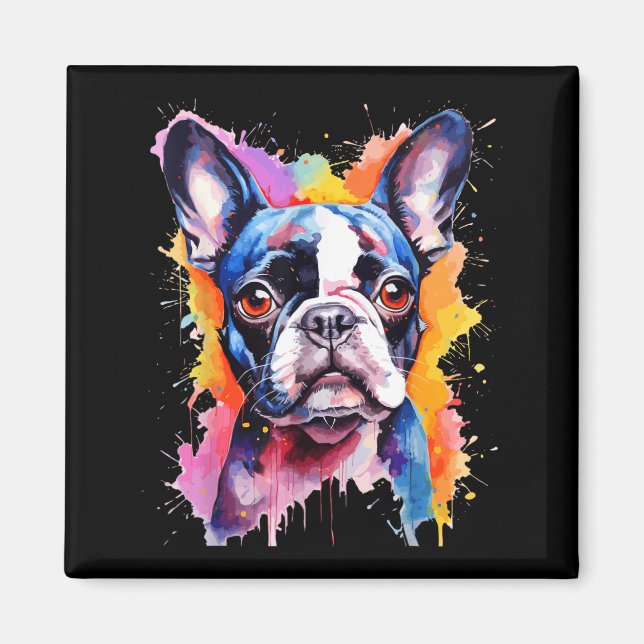 Boston Terrier Älskare Pop Art Färg Design Boston Magnet (Framsidan)