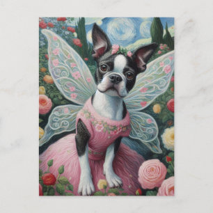 Boston Terrier Älva i en blomsterträdgård Vykort