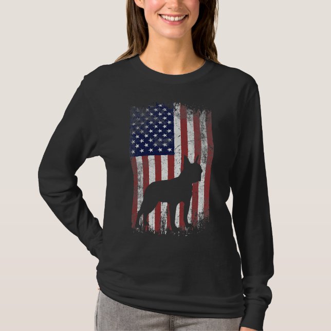 Boston Terrier American Flagga Usa T Shirt (Framsida)