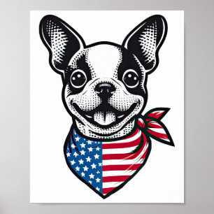 Boston Terrier Amerikansk Flagga Bandana Hund Patr Poster