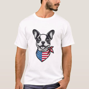Boston Terrier Amerikansk Flagga Bandana Hund Patr T Shirt