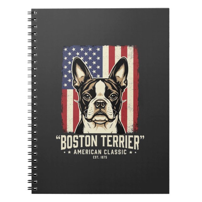 Boston Terrier Amerikansk Klassisk Flagga Anteckningsbok (Framsidan)