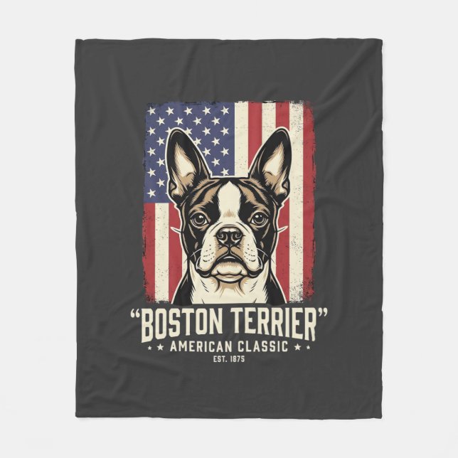 Boston Terrier Amerikansk Klassisk Flagga Fleecefilt (Framsidan)
