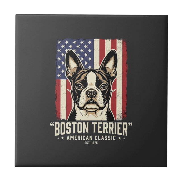 Boston Terrier Amerikansk Klassisk Flagga Kakelplatta (Framsidan)