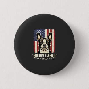 Boston Terrier Amerikansk Klassisk Flagga Knapp