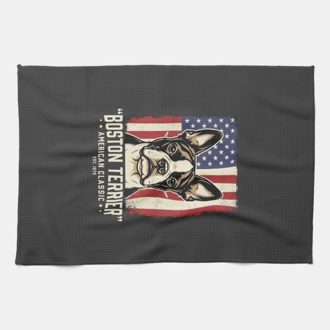 Boston Terrier Amerikansk Klassisk Flagga Kökshandduk (Horisontell)