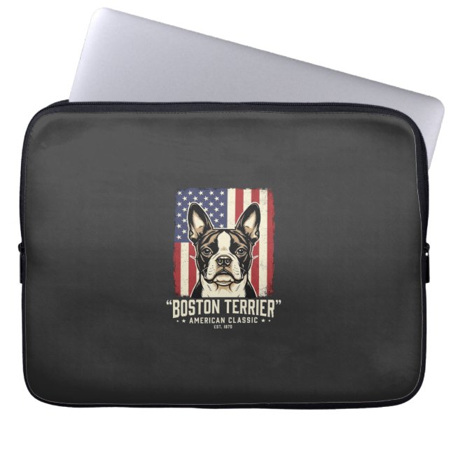 Boston Terrier Amerikansk Klassisk Flagga Laptop Fodral (Framsidan)