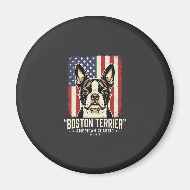 Boston Terrier Amerikansk Klassisk Flagga Magnet (Framsidan)