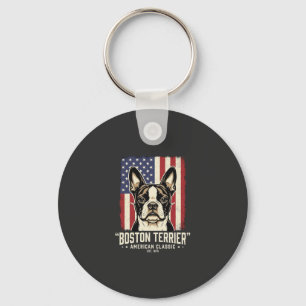 Boston Terrier Amerikansk Klassisk Flagga Nyckelring