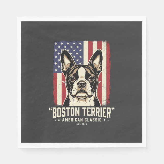 Boston Terrier Amerikansk Klassisk Flagga Pappersservett (Framsidan)