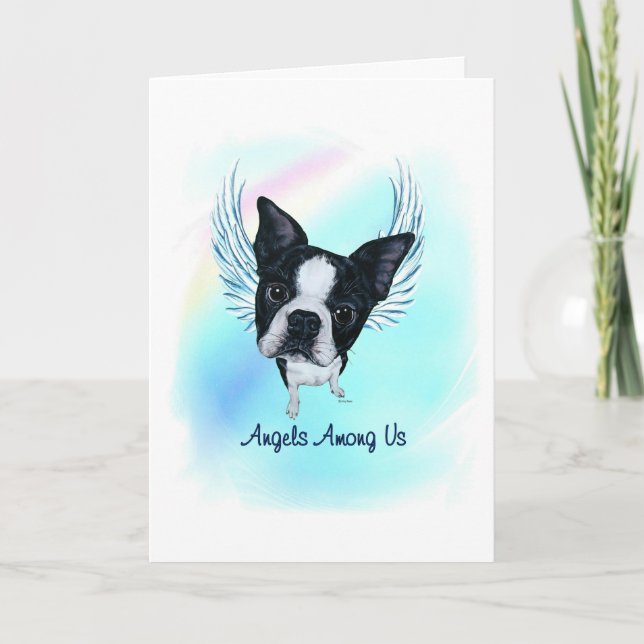 Boston Terrier Angel Hund Pet Loss Sympathy Card Tack Kort (Framsida)