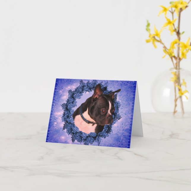 Boston Terrier-anteckningskort för Anpassade Kort (Gul blomma)