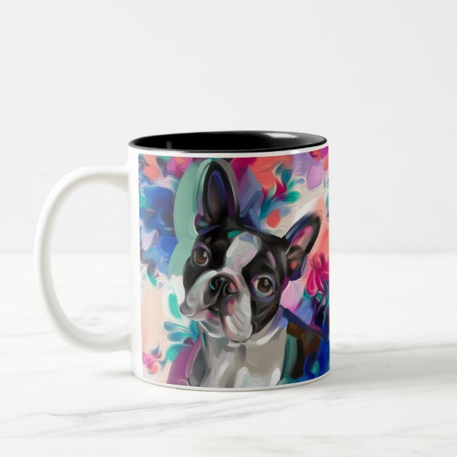 Boston Terrier Art Mugg| turkos Två-Tonad Mugg (Vänster)