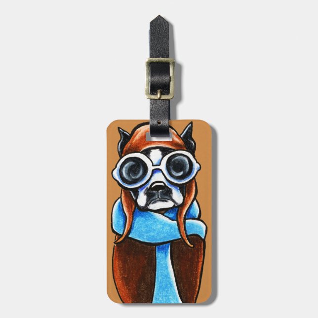 Boston Terrier Aviator Bagagebricka (Vertikal Framsida)