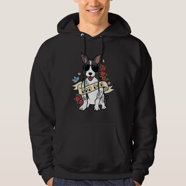 Boston Terrier Bad Hund Hoodie (Framsida)