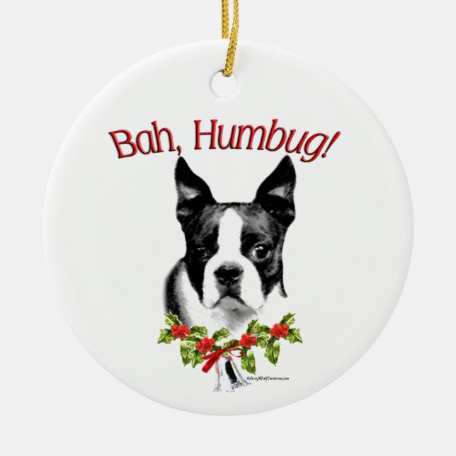 Boston Terrier Bah Humbug Ceramic Ornament (Framsidan)