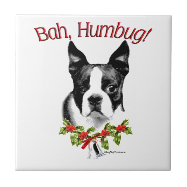 Boston Terrier Bah Humbug Kakelplatta (Framsidan)