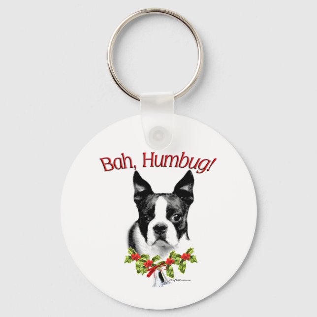 Boston Terrier Bah Humbug Nyckelring (Framsida)