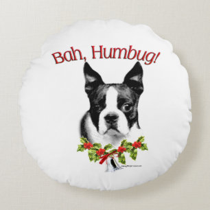 Boston Terrier Bah Humbug Rund Kudde