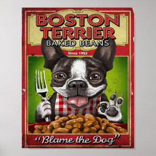 Boston Terrier Baked Beans Decor Cooking Gift Poster