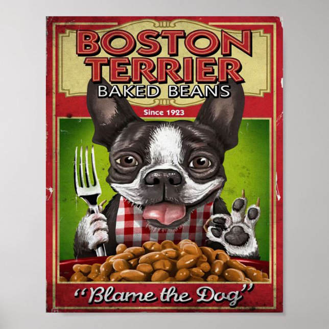 Boston Terrier Baked Beans Decor | Cooking Gift Poster (Framsidan)