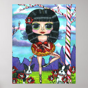 Boston Terrier Ballet Ballerina Fairy Big Öga Poster