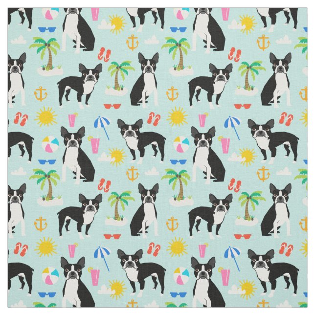 Boston Terrier Beach Fabric - sommarens hund Tyg (Provkarta)