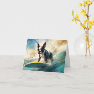 Boston Terrier Beach Surfing Painting Kort
