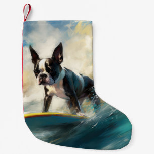 Boston Terrier Beach Surfing Painting Liten Julstrumpa